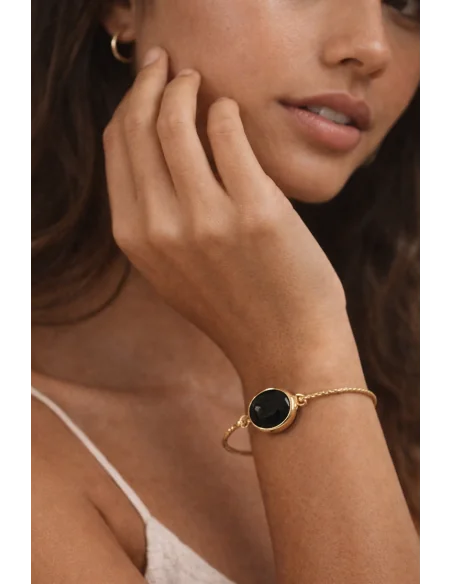 ✨ Bracciale Artigianale in Acciaio Dorato con Tormalina Nera ✨ San Valentino