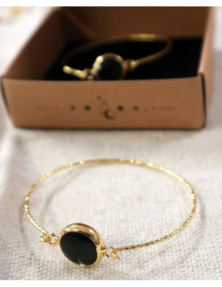 ✨ Bracciale Artigianale in Acciaio Dorato con Tormalina Nera ✨ San Valentino