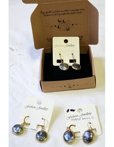 ✨ Orecchini Artigianali in Acciaio con Bagno Galvanico in Oro e Madreperla Grigia ✨