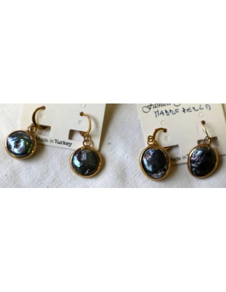 ✨ Orecchini Artigianali in Acciaio con Bagno Galvanico in Oro e Madreperla Grigia ✨