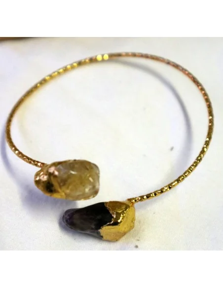 ✨ Bracciale Artigianale in Acciaio con Bagno Galvanico in Oro, Ametista e Citrino Grezzi ✨