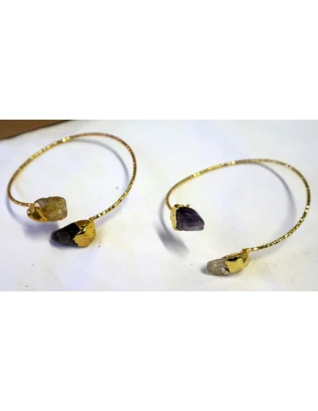 ✨ Bracciale Artigianale in Acciaio con Bagno Galvanico in Oro, Ametista e Citrino Grezzi ✨