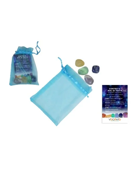 Sacchetto di Pietre “Contro il Mal di Testa” – Fluorite, Ametista, Citrino e Sodalite