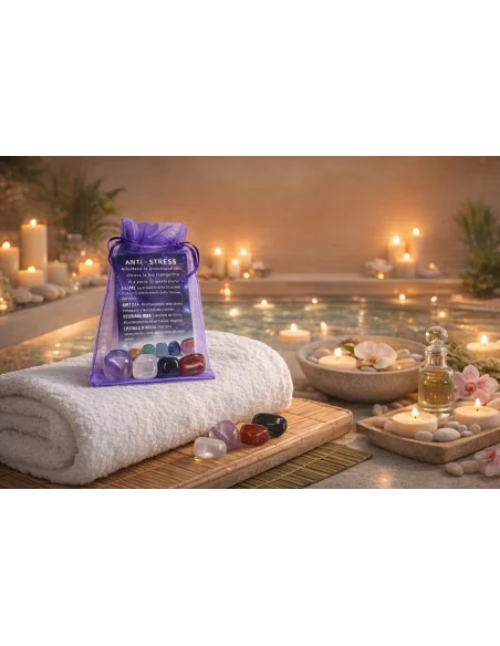 Sacchetto di Pietre “Anti-Stress” – Diaspro Rosso, Ametista, Ossidiana Nera e Cristallo di Rocca