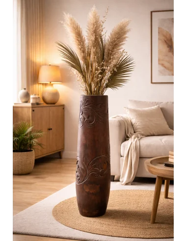 Vaso artigianale in legno di cocco scolpito a...