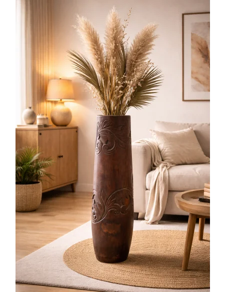 Vaso artigianale in legno di cocco scolpito a mano – Indonesia | Arredo naturale di grande impatto