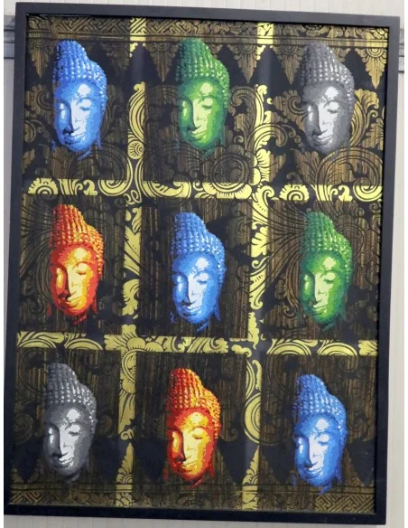 Quadro Buddha Pop Art Dorato – Opera Artigianale Indonesiana per Spa, Yoga e Ambienti Wellness