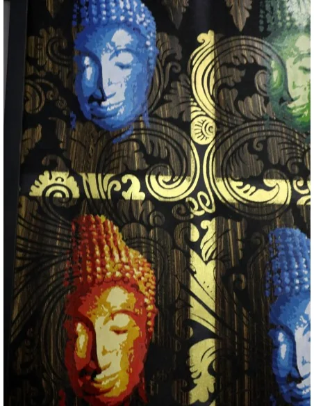 Quadro Buddha Pop Art Dorato – Opera Artigianale Indonesiana per Spa, Yoga e Ambienti Wellness