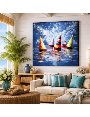 Quadro Vele Colorate su Mare – Dipinto a Mano...