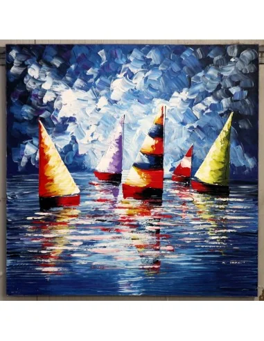 Quadro Vele Colorate su Mare – Dipinto a Mano...
