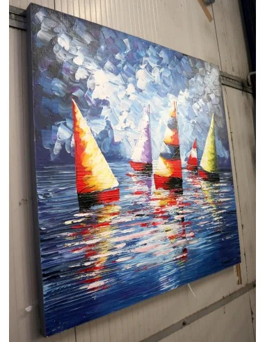 Quadro Vele Colorate su Mare – Dipinto a Mano...