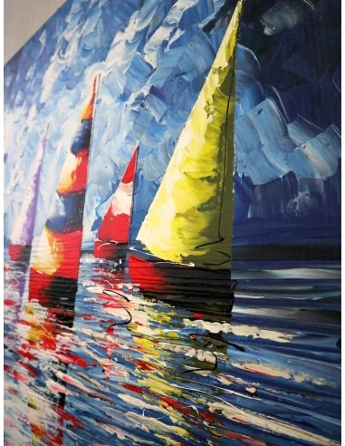 Quadro Vele Colorate su Mare – Dipinto a Mano...
