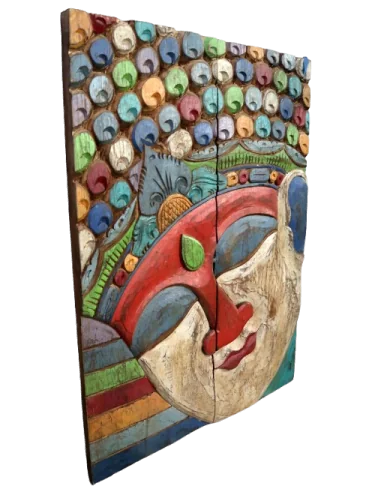 Quadro Scultura Buddha in Legno Scolpito e...