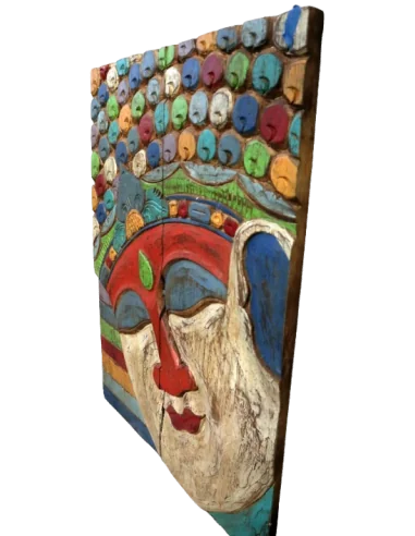Quadro Scultura Buddha in Legno Scolpito e...