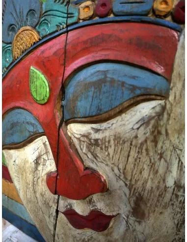 Quadro Scultura Buddha in Legno Scolpito e...