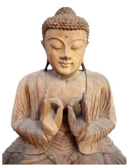 Scultura Buddha in Legno Suar 62 cm – Statua Artigianale Indonesiana Intagliata a Mano per Spa e Ambienti Zen