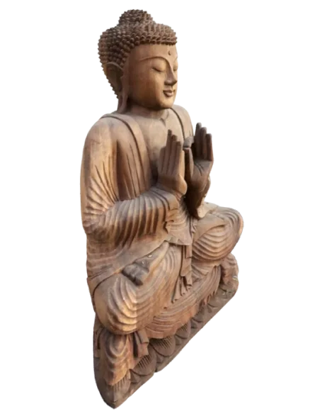 Scultura Buddha in Legno Suar 62 cm – Statua Artigianale Indonesiana Intagliata a Mano per Spa e Ambienti Zen