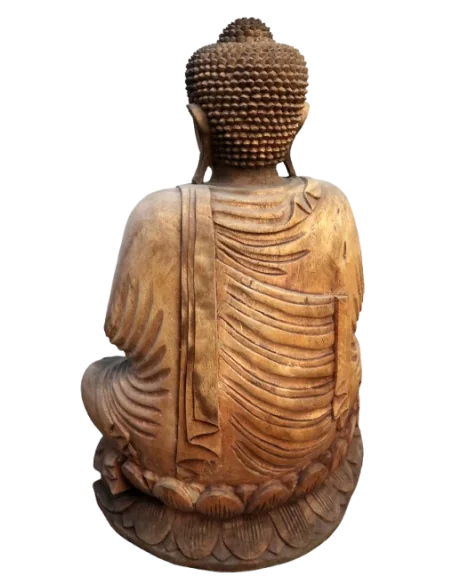 Scultura Buddha in Legno Suar 62 cm – Statua Artigianale Indonesiana Intagliata a Mano per Spa e Ambienti Zen