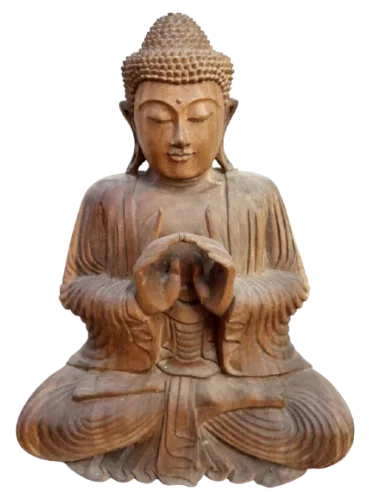 Scultura Buddha Scolpito a Mano in Legno Suar...
