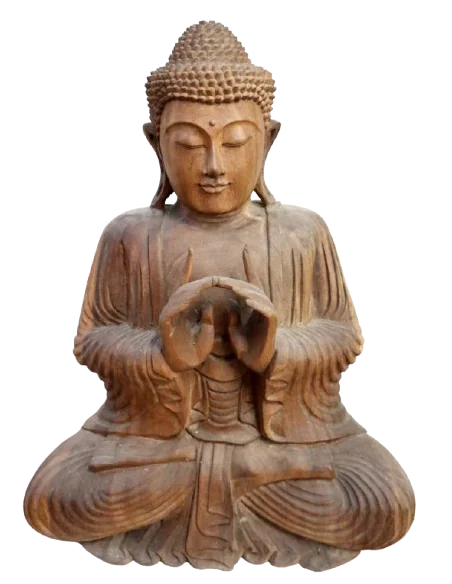 Scultura Buddha Scolpito a Mano in Legno Suar Colorato – Arte Indonesiana cm 43x22x62h