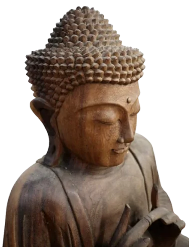Scultura Buddha Scolpito a Mano in Legno Suar...