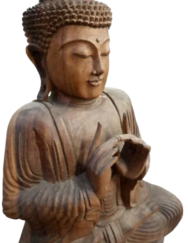 Scultura Buddha Scolpito a Mano in Legno Suar...