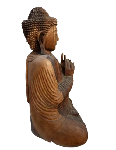Scultura Buddha Scolpito a Mano in Legno Suar...
