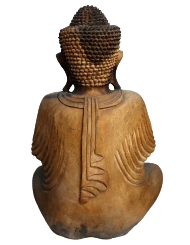 Scultura Buddha Scolpito a Mano in Legno Suar...