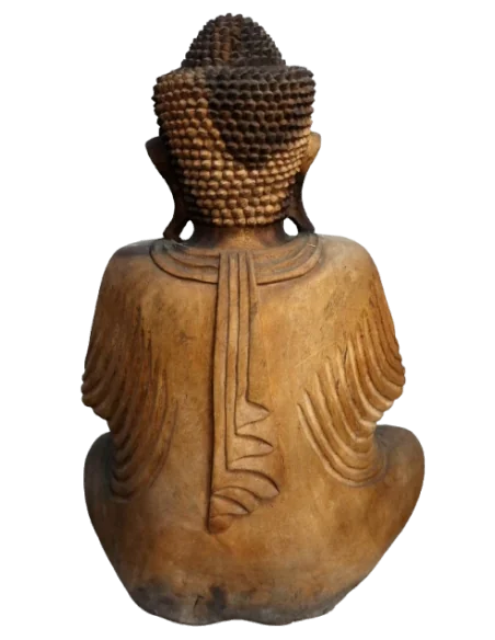 Scultura Buddha Scolpito a Mano in Legno Suar Colorato – Arte Indonesiana cm 43x22x62h