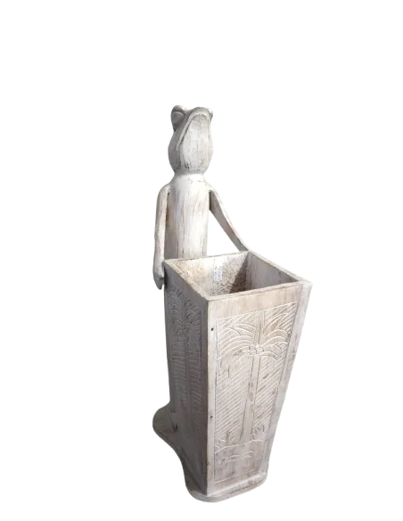 Portaombrelli Scultura Rana in Legno di Albesia 80 cm – Intagliato a Mano in Indonesia – Stile Etnico Industriale