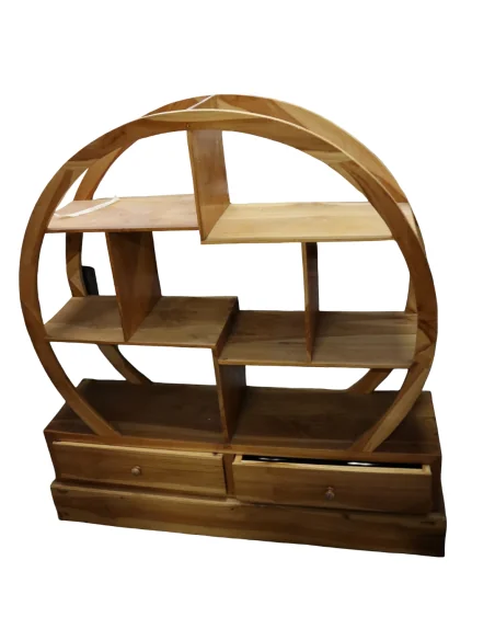 Mobile Tondo in Legno di Teak – Design Etnico con Cassetti – cm 100x27x110h
