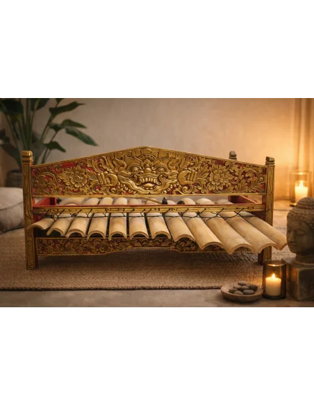 Xilofono Indonesiano Artigianale “Barong” – Strumento Zen in Bambù Intagliato a Mano – 40+ Anni – Completo di Bacchette