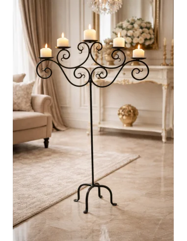 Candelabro da Terra in Ferro Battuto 5 Fiamme –...