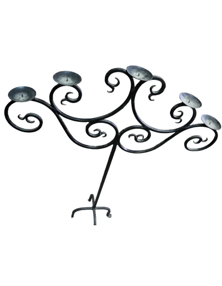 Candelabro da Terra in Ferro Battuto 5 Fiamme – Portacandele Elegante 130 cm Fatto a Mano in Indonesia