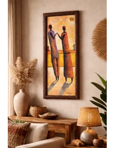 Stampa Etnica Africana 25x65 cm con Cornice in Legno e Vetro