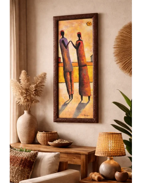 Stampa Etnica Africana 25x65 cm con Cornice in Legno e Vetro