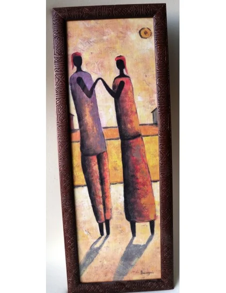 Stampa Etnica Africana 25x65 cm con Cornice in Legno e Vetro