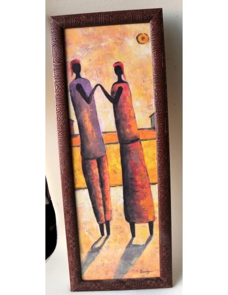 Stampa Etnica Africana 25x65 cm con Cornice in Legno e Vetro