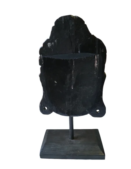 Testa di Buddha in Legno Albesia 30 cm – Scultura Artigianale Indiana Dipinta a Mano – Decorazione Zen Oro Anticato