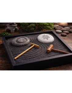 Giardino Zen Giapponese 16x16 cm con Sabbia Nera e Pietre...