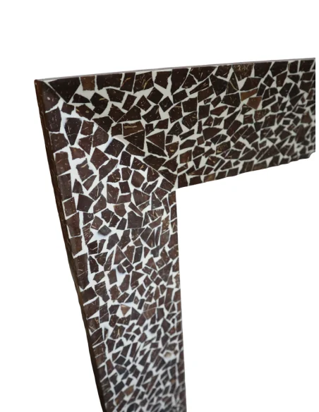 Specchio Artigianale in Resina e Guscio di Cocco 120x80 cm – Cornice a V Fatta a Mano in Indonesia