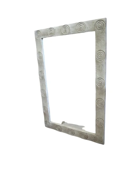 Specchio Artigianale Spirali Bali 120x80 cm – Cornice Intagliata in Legno di Durian – Fatto a Mano in Indonesia