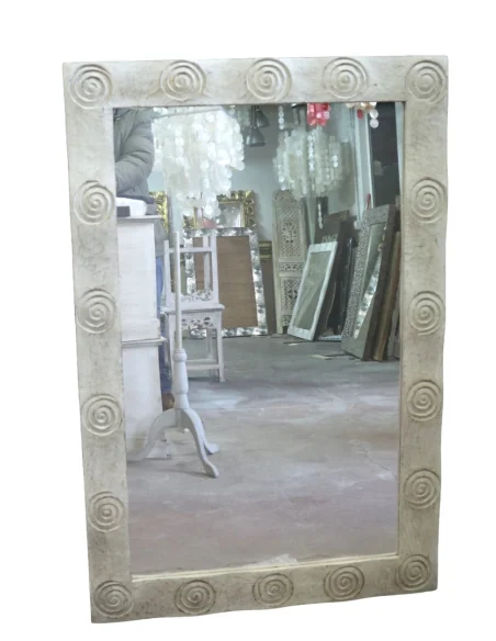 Specchio Artigianale Spirali Bali 120x80 cm – Cornice Intagliata in Legno di Durian – Fatto a Mano in Indonesia