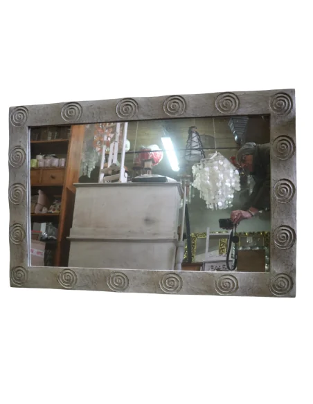 Specchio Artigianale Spirali Bali 120x80 cm – Cornice Intagliata in Legno di Durian – Fatto a Mano in Indonesia