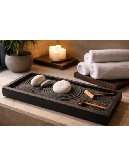 Giardino Zen con Sabbia Nera e Pietre Naturali – Base in Pietra Artigianale Indonesiana