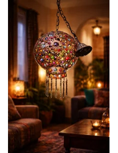 Lampadario Sospensione in Metallo Brunito e Resine...