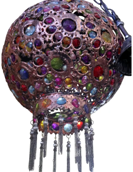 Lampadario Sospensione in Metallo Brunito e Resine Colorate Ø30 cm – Stile Boho Orientale – NOVITÀ HOME Firenze