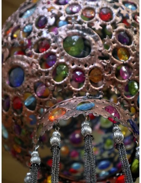 Lampadario Sospensione in Metallo Brunito e Resine Colorate Ø30 cm – Stile Boho Orientale – NOVITÀ HOME Firenze