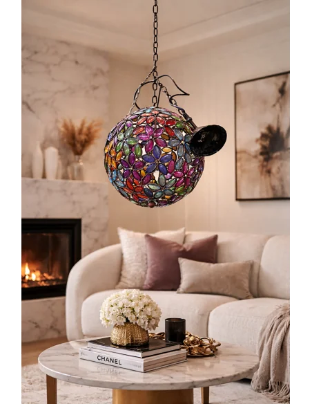 🌸 Lampadario Sfera Floreale in Resina Colorata Ø30 cm – Catena Regolabile – NOVITÀ HOME Firenze