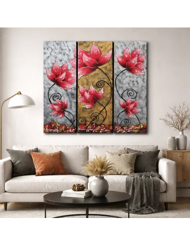 🌺 Quadro Moderno 3 Tele “Red Lotus Harmony”...